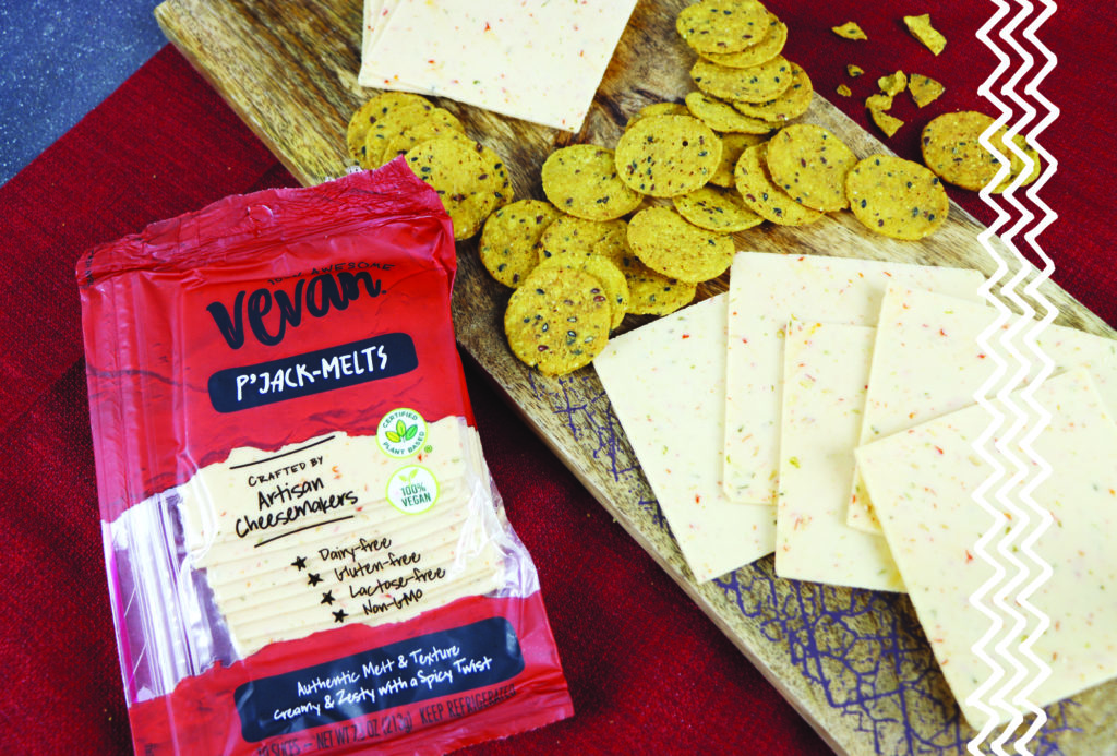 gluten-free crackers and stack of Vevan Melts